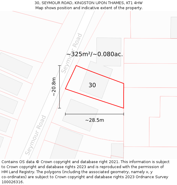 30, SEYMOUR ROAD, KINGSTON UPON THAMES, KT1 4HW: Plot and title map