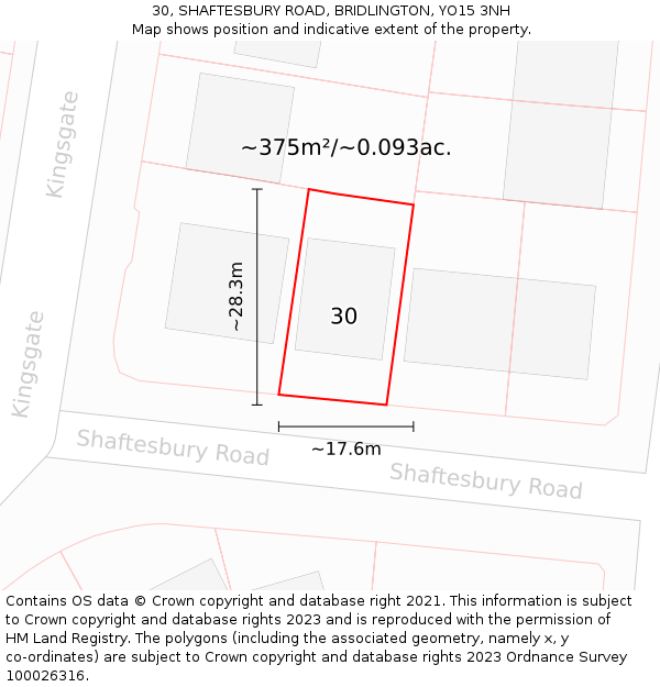 30, SHAFTESBURY ROAD, BRIDLINGTON, YO15 3NH: Plot and title map