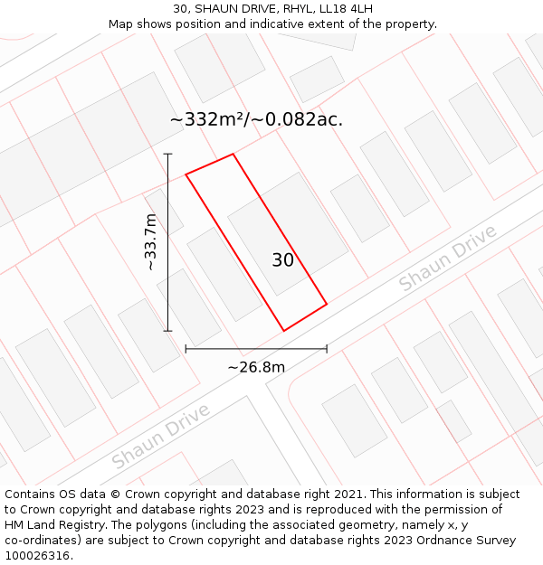 30, SHAUN DRIVE, RHYL, LL18 4LH: Plot and title map