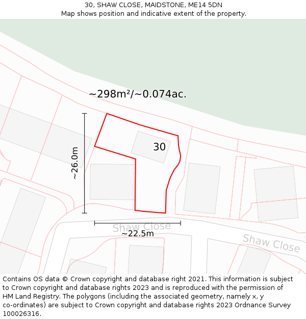 30, SHAW CLOSE, MAIDSTONE, ME14 5DN: Plot and title map