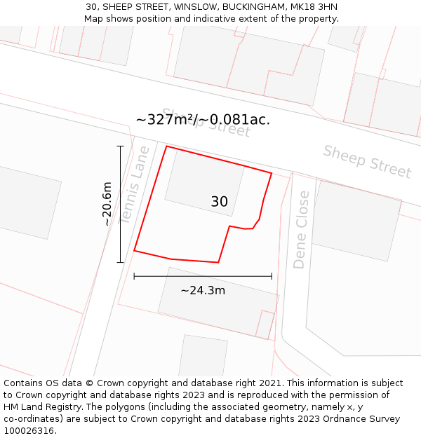 30, SHEEP STREET, WINSLOW, BUCKINGHAM, MK18 3HN: Plot and title map