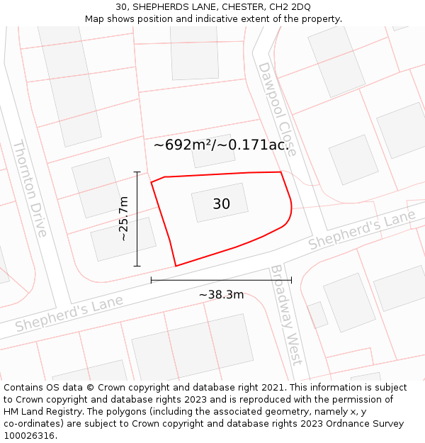 30, SHEPHERDS LANE, CHESTER, CH2 2DQ: Plot and title map