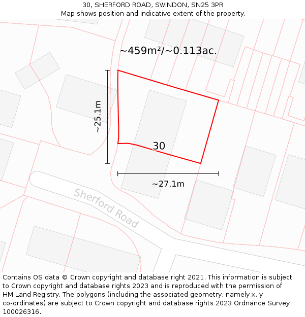 30, SHERFORD ROAD, SWINDON, SN25 3PR: Plot and title map