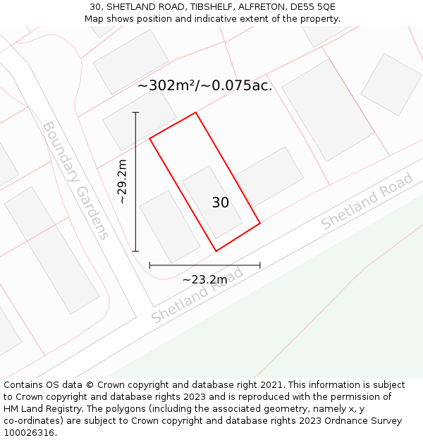 30, SHETLAND ROAD, TIBSHELF, ALFRETON, DE55 5QE: Plot and title map