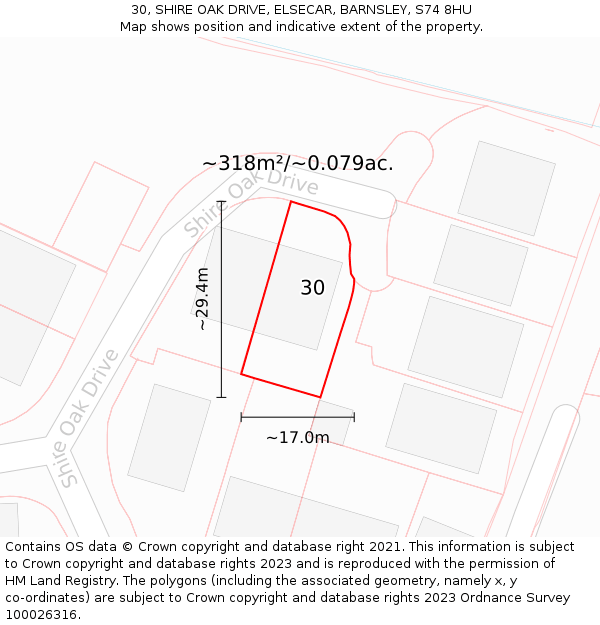 30, SHIRE OAK DRIVE, ELSECAR, BARNSLEY, S74 8HU: Plot and title map