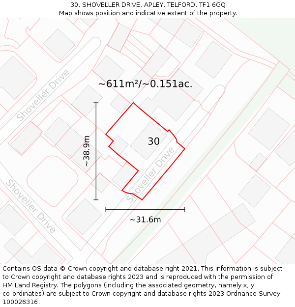 30, SHOVELLER DRIVE, APLEY, TELFORD, TF1 6GQ: Plot and title map