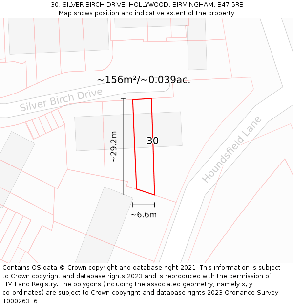 30, SILVER BIRCH DRIVE, HOLLYWOOD, BIRMINGHAM, B47 5RB: Plot and title map