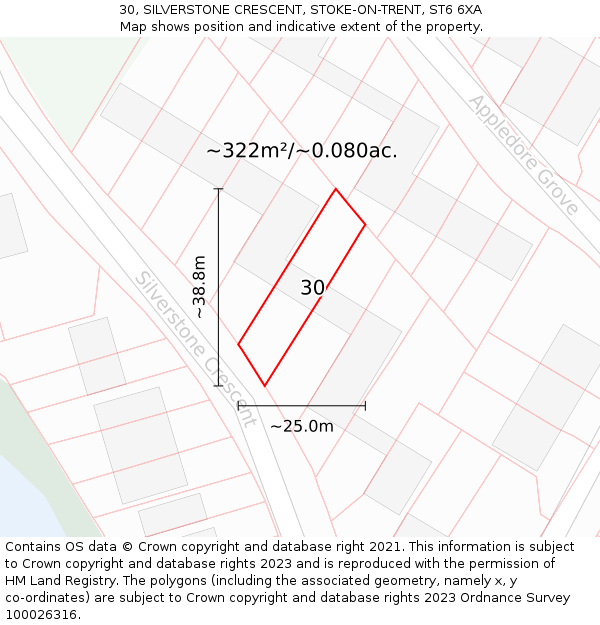 30, SILVERSTONE CRESCENT, STOKE-ON-TRENT, ST6 6XA: Plot and title map