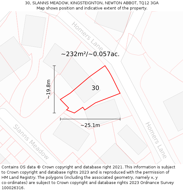 30, SLANNS MEADOW, KINGSTEIGNTON, NEWTON ABBOT, TQ12 3GA: Plot and title map