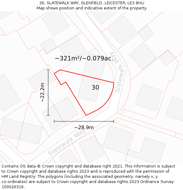 30, SLATEWALK WAY, GLENFIELD, LEICESTER, LE3 8HU: Plot and title map