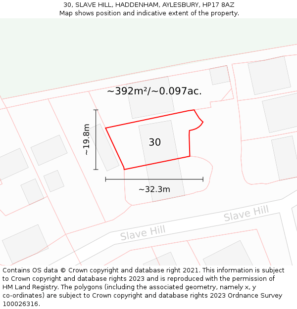 30, SLAVE HILL, HADDENHAM, AYLESBURY, HP17 8AZ: Plot and title map