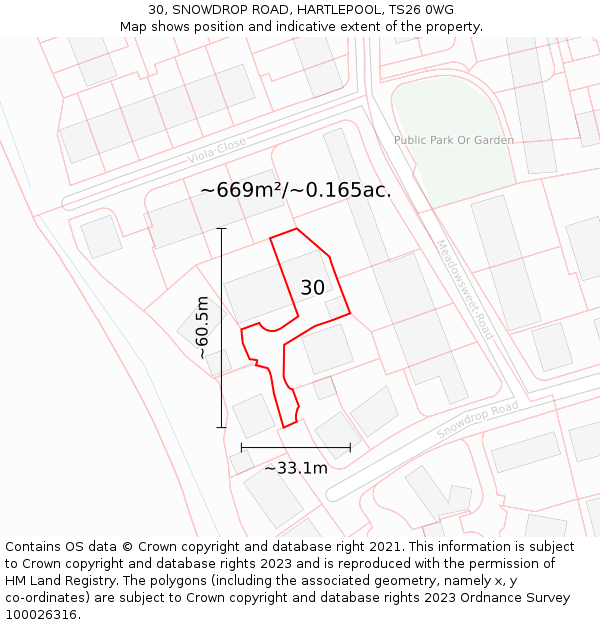 30, SNOWDROP ROAD, HARTLEPOOL, TS26 0WG: Plot and title map