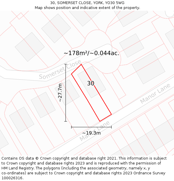 30, SOMERSET CLOSE, YORK, YO30 5WG: Plot and title map