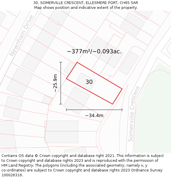 30, SOMERVILLE CRESCENT, ELLESMERE PORT, CH65 5AR: Plot and title map