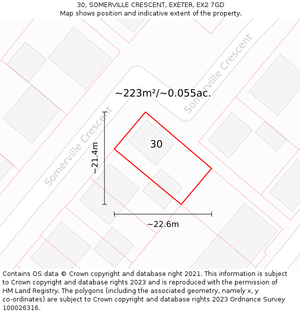 30, SOMERVILLE CRESCENT, EXETER, EX2 7GD: Plot and title map