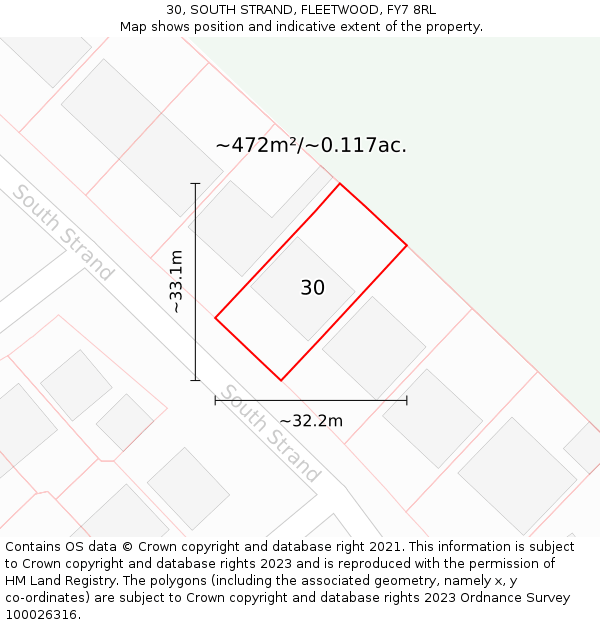 30, SOUTH STRAND, FLEETWOOD, FY7 8RL: Plot and title map