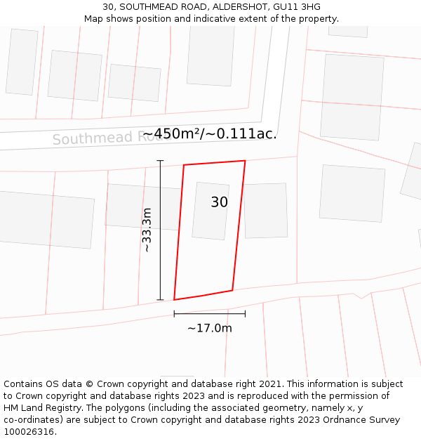 30, SOUTHMEAD ROAD, ALDERSHOT, GU11 3HG: Plot and title map