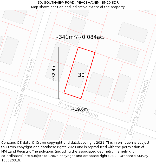 30, SOUTHVIEW ROAD, PEACEHAVEN, BN10 8DR: Plot and title map