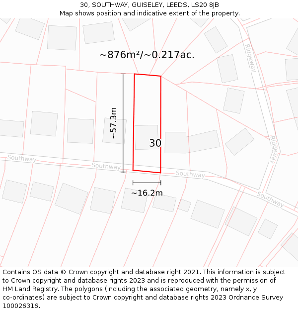 30, SOUTHWAY, GUISELEY, LEEDS, LS20 8JB: Plot and title map