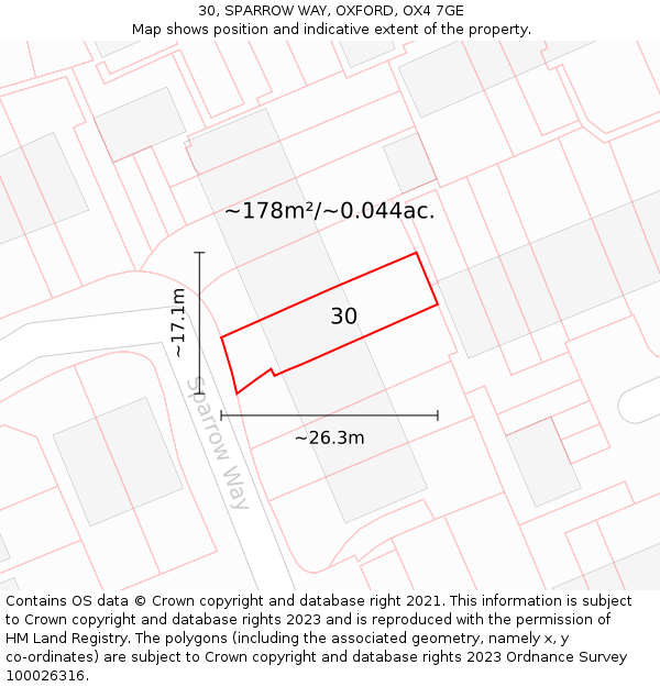 30, SPARROW WAY, OXFORD, OX4 7GE: Plot and title map