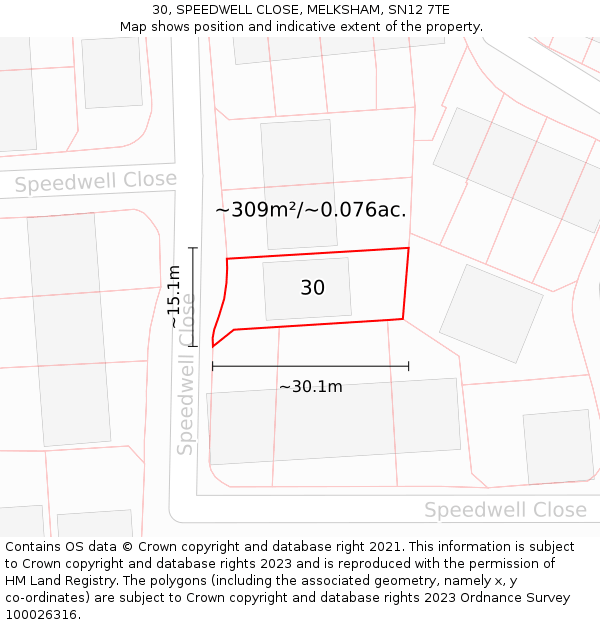 30, SPEEDWELL CLOSE, MELKSHAM, SN12 7TE: Plot and title map