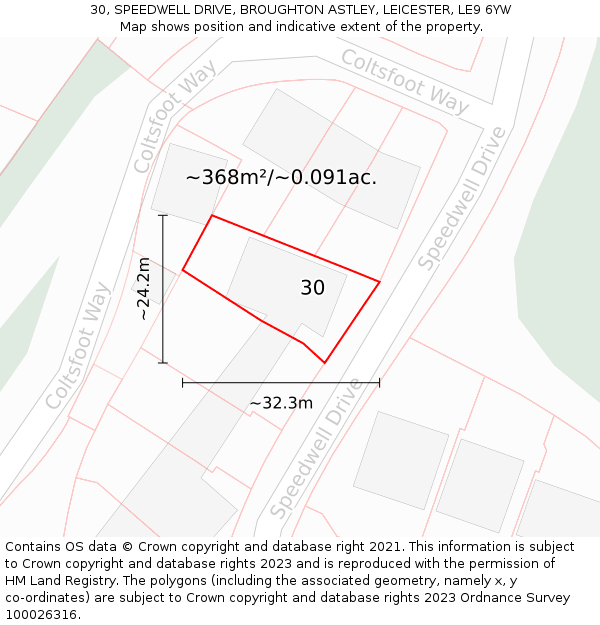30, SPEEDWELL DRIVE, BROUGHTON ASTLEY, LEICESTER, LE9 6YW: Plot and title map