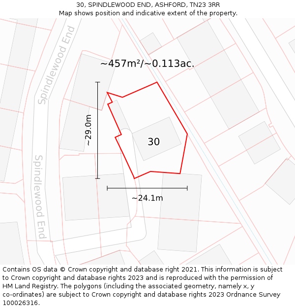 30, SPINDLEWOOD END, ASHFORD, TN23 3RR: Plot and title map