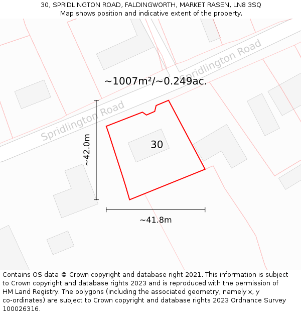 30, SPRIDLINGTON ROAD, FALDINGWORTH, MARKET RASEN, LN8 3SQ: Plot and title map