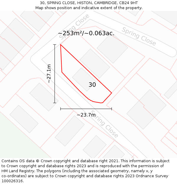 30, SPRING CLOSE, HISTON, CAMBRIDGE, CB24 9HT: Plot and title map