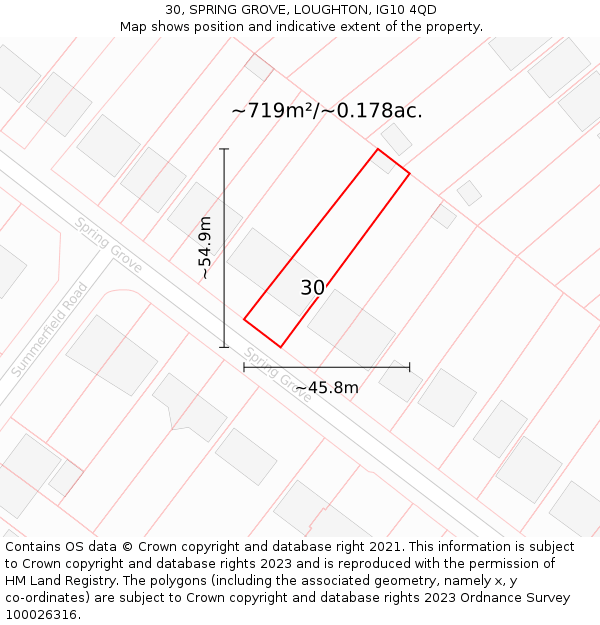 30, SPRING GROVE, LOUGHTON, IG10 4QD: Plot and title map