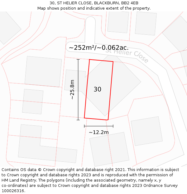 30, ST HELIER CLOSE, BLACKBURN, BB2 4EB: Plot and title map