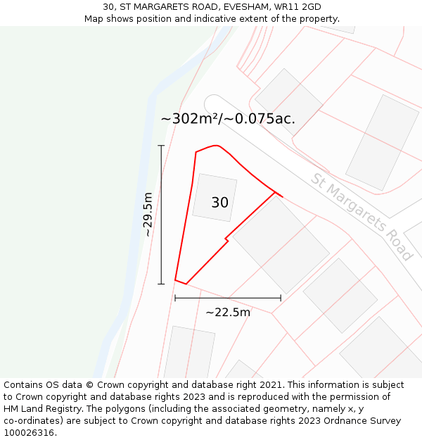 30, ST MARGARETS ROAD, EVESHAM, WR11 2GD: Plot and title map