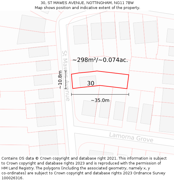 30, ST MAWES AVENUE, NOTTINGHAM, NG11 7BW: Plot and title map