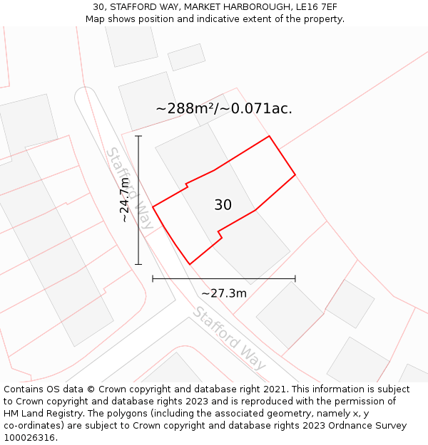 30, STAFFORD WAY, MARKET HARBOROUGH, LE16 7EF: Plot and title map