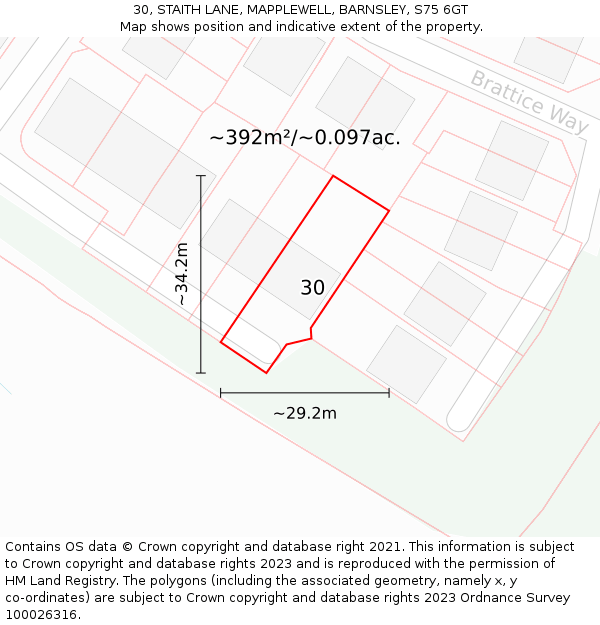 30, STAITH LANE, MAPPLEWELL, BARNSLEY, S75 6GT: Plot and title map