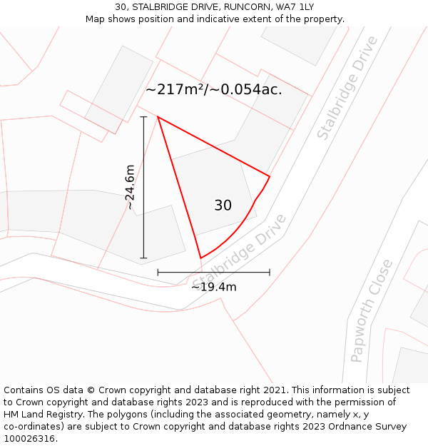 30, STALBRIDGE DRIVE, RUNCORN, WA7 1LY: Plot and title map