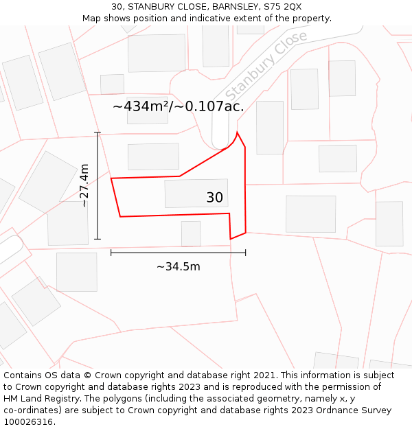 30, STANBURY CLOSE, BARNSLEY, S75 2QX: Plot and title map
