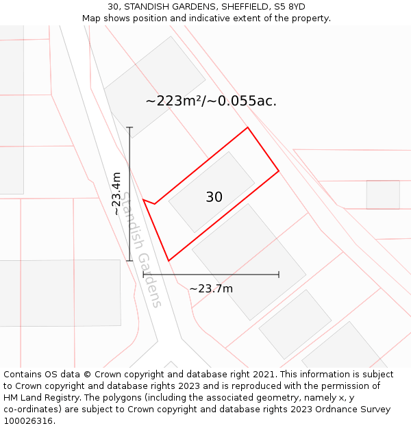 30, STANDISH GARDENS, SHEFFIELD, S5 8YD: Plot and title map