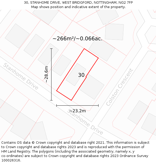 30, STANHOME DRIVE, WEST BRIDGFORD, NOTTINGHAM, NG2 7FP: Plot and title map