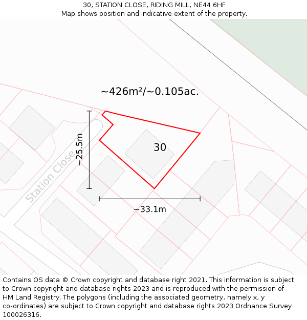 30, STATION CLOSE, RIDING MILL, NE44 6HF: Plot and title map