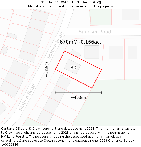 30, STATION ROAD, HERNE BAY, CT6 5QJ: Plot and title map