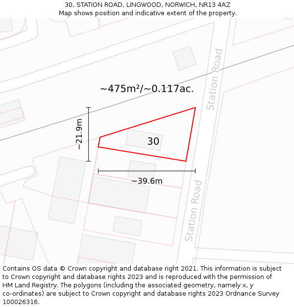 30, STATION ROAD, LINGWOOD, NORWICH, NR13 4AZ: Plot and title map