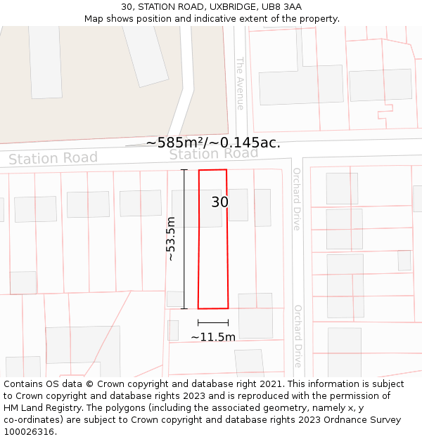 30, STATION ROAD, UXBRIDGE, UB8 3AA: Plot and title map