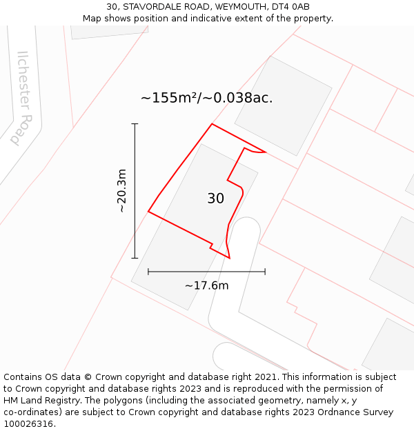 30, STAVORDALE ROAD, WEYMOUTH, DT4 0AB: Plot and title map