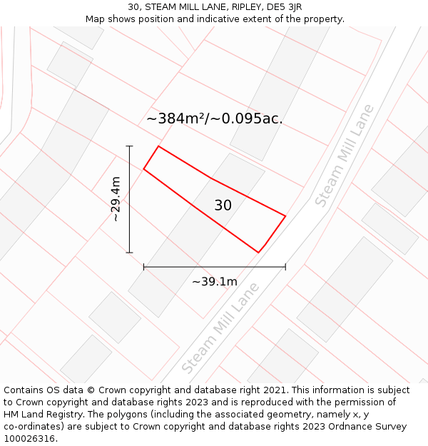 30, STEAM MILL LANE, RIPLEY, DE5 3JR: Plot and title map