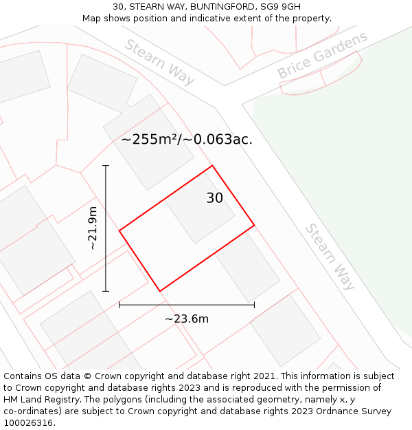 30, STEARN WAY, BUNTINGFORD, SG9 9GH: Plot and title map