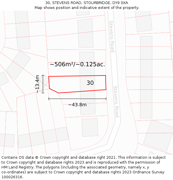 30, STEVENS ROAD, STOURBRIDGE, DY9 0XA: Plot and title map