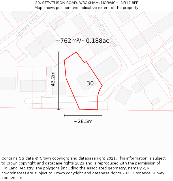 30, STEVENSON ROAD, WROXHAM, NORWICH, NR12 8FE: Plot and title map