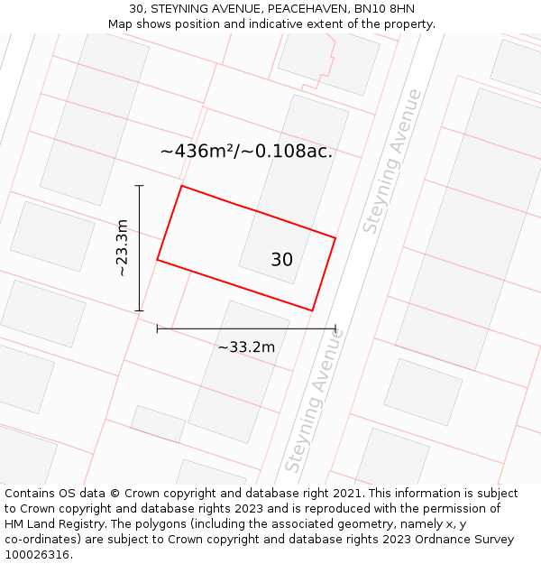 30, STEYNING AVENUE, PEACEHAVEN, BN10 8HN: Plot and title map