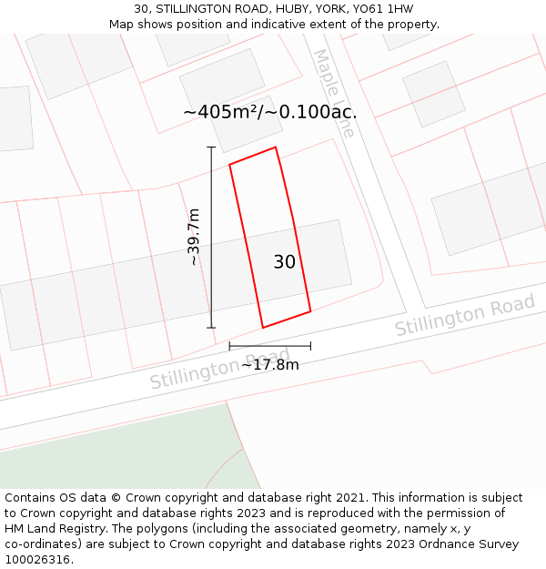 30, STILLINGTON ROAD, HUBY, YORK, YO61 1HW: Plot and title map